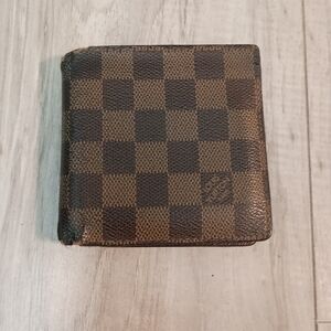 Authentic LOUIS VUITTON Folded Wallet Porte Foil Marco Damier Ebene Brown